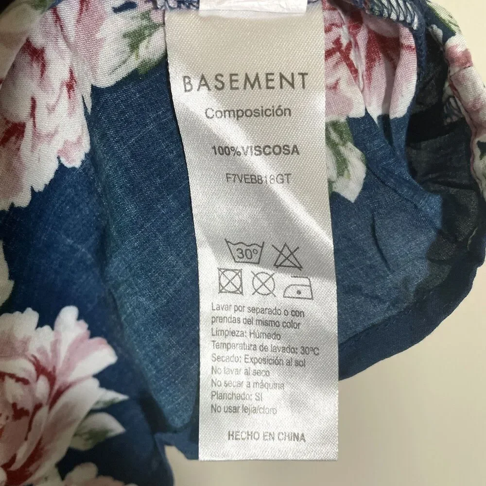 Basement Women’s Floral Blue Pink Mini Dress Size Small Coquette Sundress